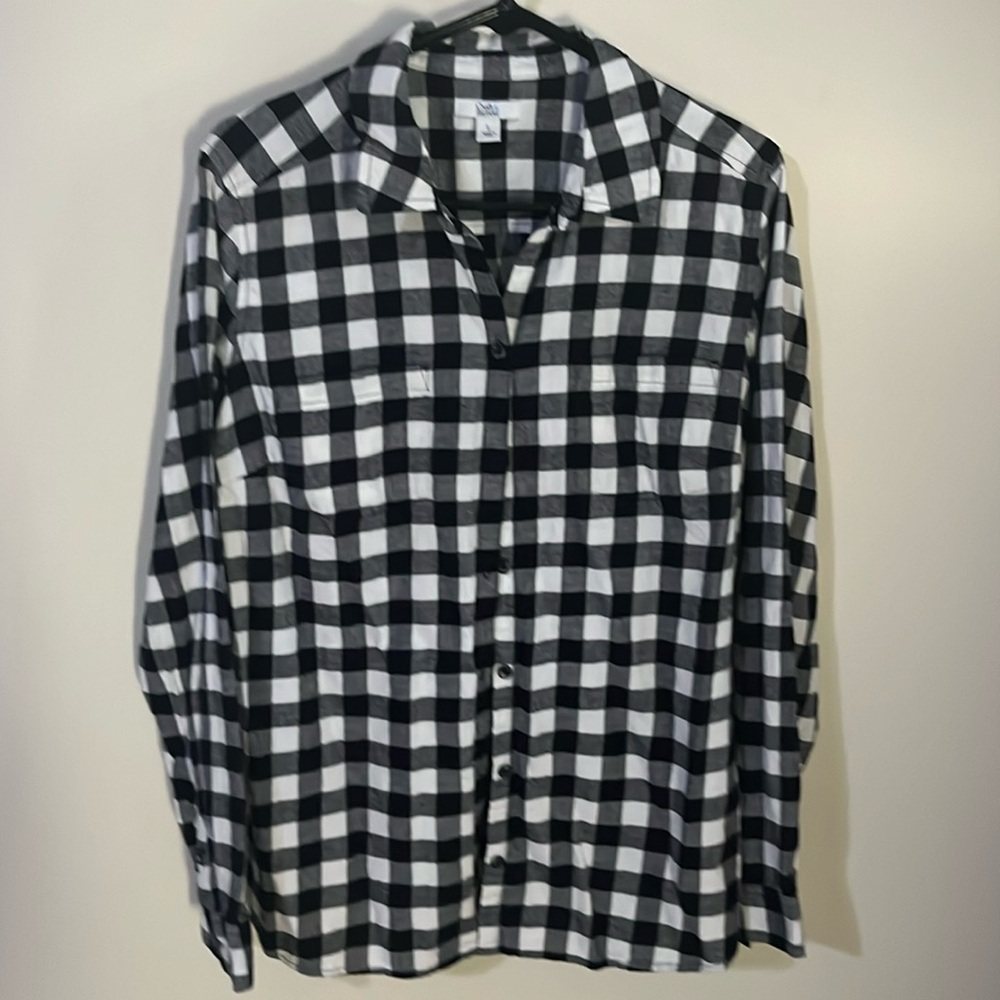 Croft and Barrow Black and White Checked Button Down Shirt